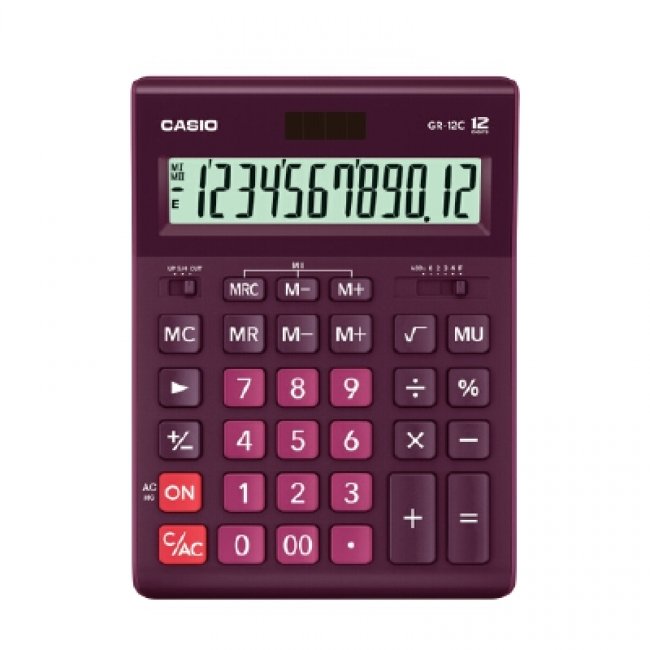 เครื่องคิดเลข คาสิโอ GR-12C-WR สีขาว-แดง เครื่องขนาดใหญ่ สีม่วง