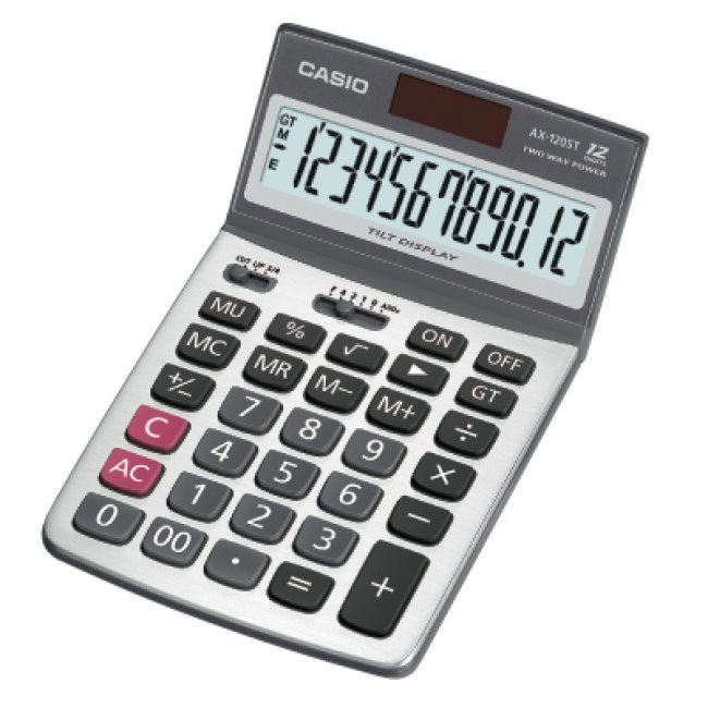เครื่องคิดเลข คาสิโอ AX-120ST ทรงยาวพับจอ ได้ใช้พลังงานแสงอาทิตย์และแบตเตอรี่